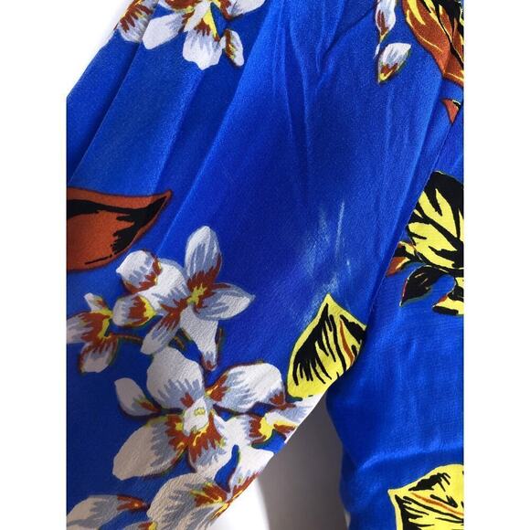 Diane Von Furstenberg Dress Floral Print Silk Cinch Long Sleeve Mini Blue XS - Picture 6 of 10